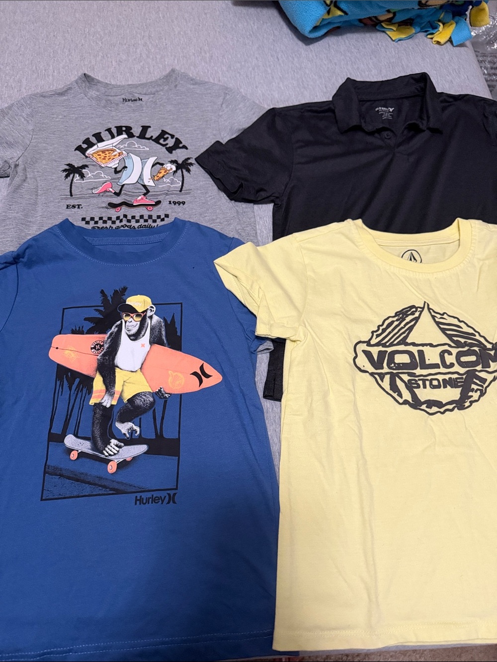 Hurley Boys Blue Surf Monkey Graphic Tee with Yellow and Gray Tees